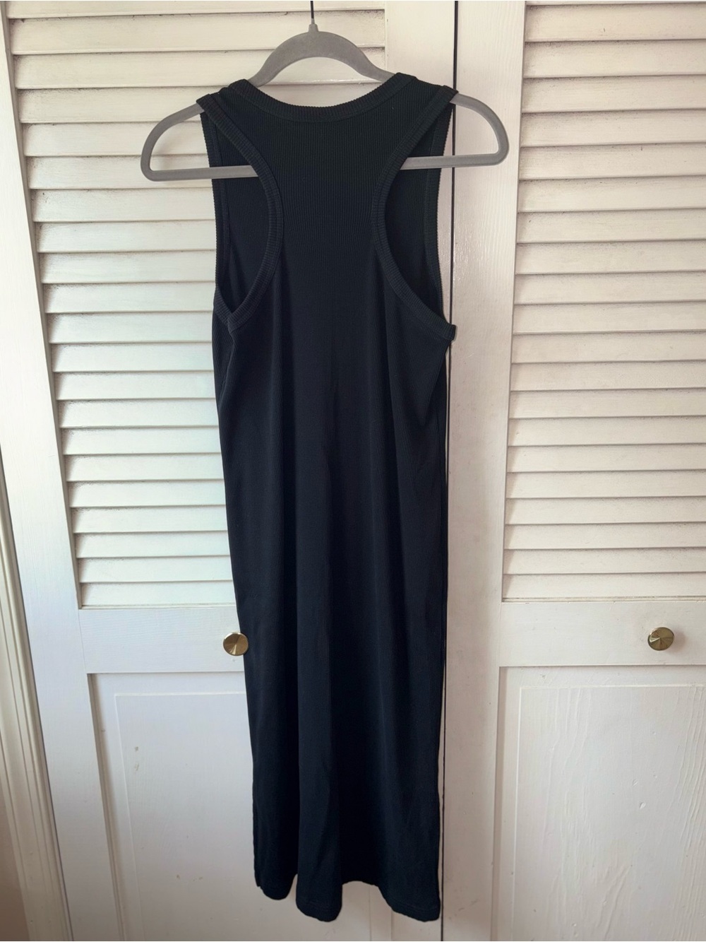 PACT Organic Cotton Ribbed Tank Midi Dress Black Sleeveless Side Slit Medium - Picture 4 of 5